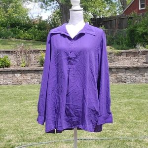 Susan Graver purple button long sleeve blouse L